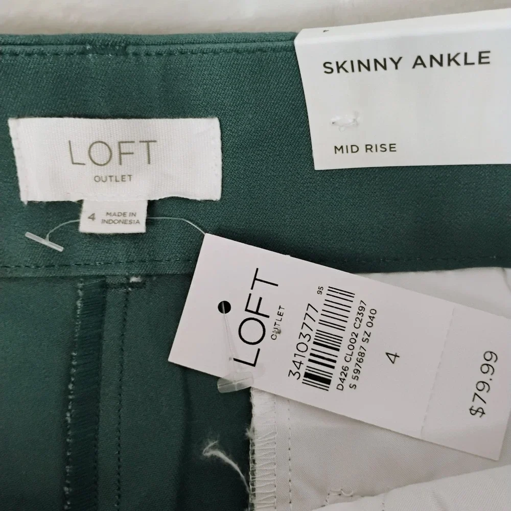 LOFT Outlet Womens Skinny Ankle Pants Green Mid Rise Size 4 NWT